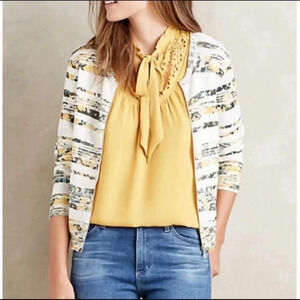 MOTH Anthro Array Floral Stripe Zip Up Sweater Size XL